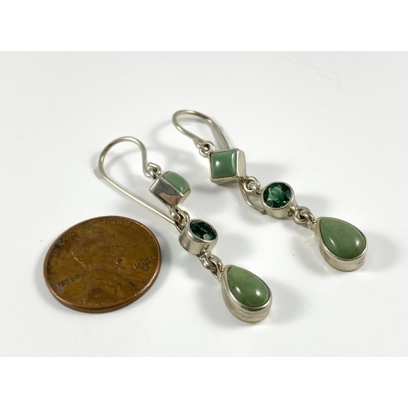 Handmade Kingman Turquoise & Green Quartz Earrings - Picture 1 of 3